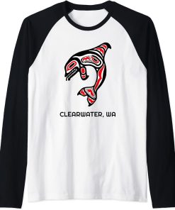 Clearwater, Washington Native American Orca Killer Whales Raglan Baseball Tee