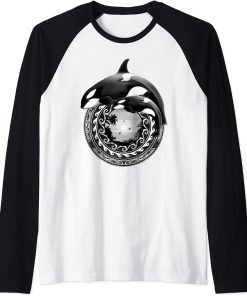 Cute Orca Whales Samoa Polynesian Orcas Raglan Baseball Tee