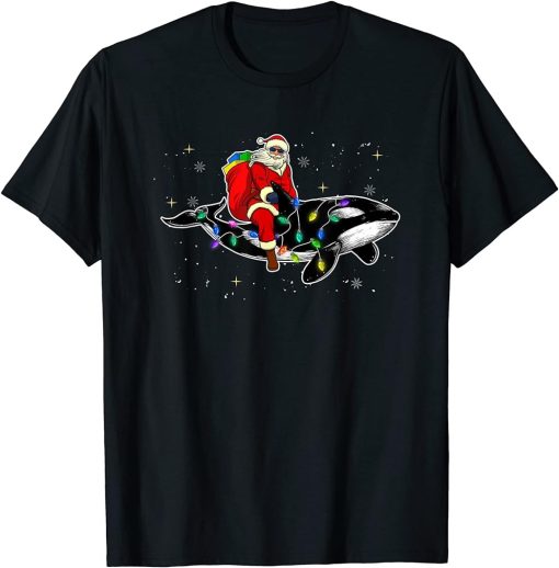 Funny Santa Claus Riding Orca Christmas Whale T-Shirt