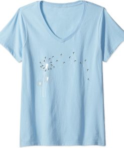 Womens Animal Flower Plant - Dandelion Orca V-Neck T-Shirt