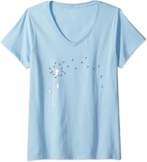 Womens Animal Flower Plant - Dandelion Orca V-Neck T-Shirt