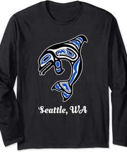 Blue Native American Seattle WA Tribal Orca Killer Whale Long Sleeve T-Shirt