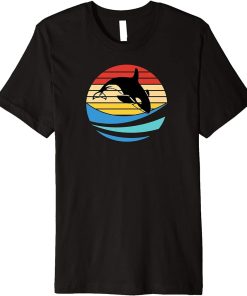 Orca Killer Whale Retro Vintage Sunset Beach Dolphin Lover Premium T-Shirt