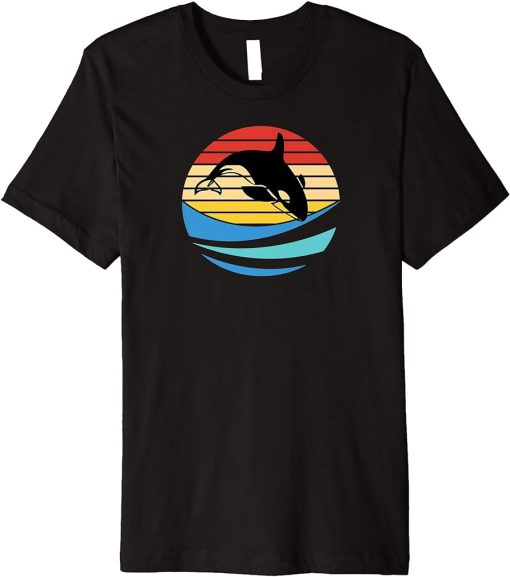 Orca Killer Whale Retro Vintage Sunset Beach Dolphin Lover Premium T-Shirt