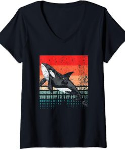 Womens Killer Whale Orca Dolphin Family Marine Mammal Save Ocean V-Neck T-Shirt