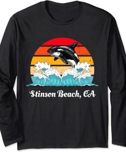 Stinson Beach CA Distressed Orca Killer Whale Art Long Sleeve T-Shirt