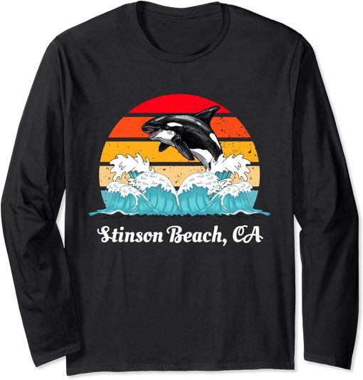 Stinson Beach CA Distressed Orca Killer Whale Art Long Sleeve T-Shirt